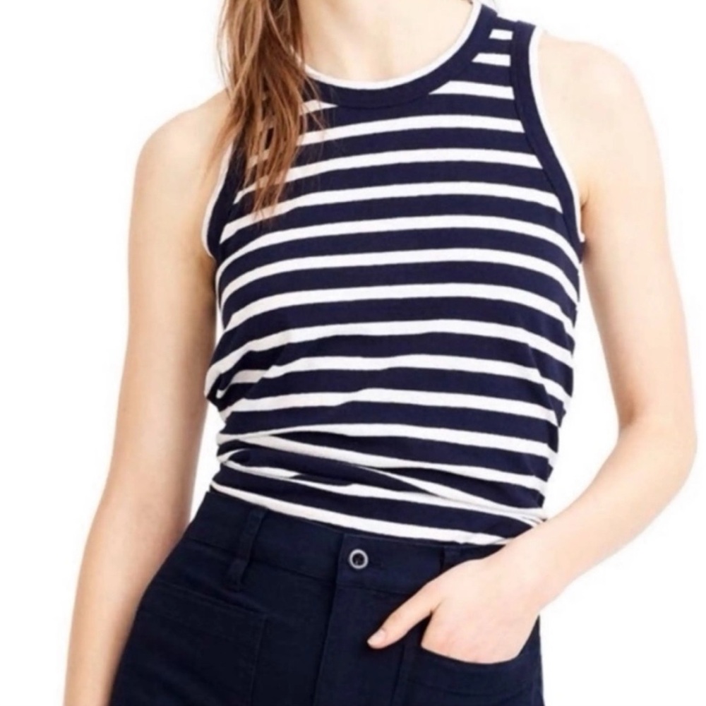 J. Crew Navy and White Striped Tank Sz S